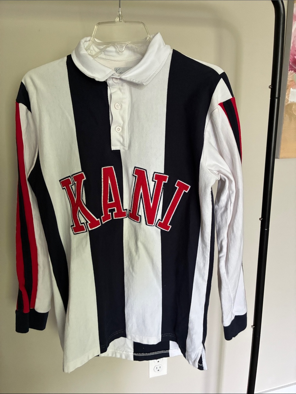Karl Kani Blue and White Rugby Polo with Red Logo